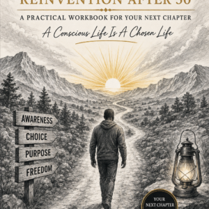 Own Your Path: Reinvention After 50 workbook cover featuring a sunrise path, guided self-discovery, and personal growth journal by Tony Heywood