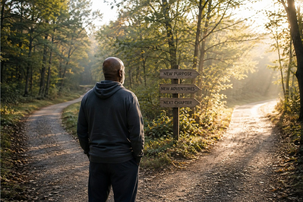 Man choosing a new path while reinventing himself after 50